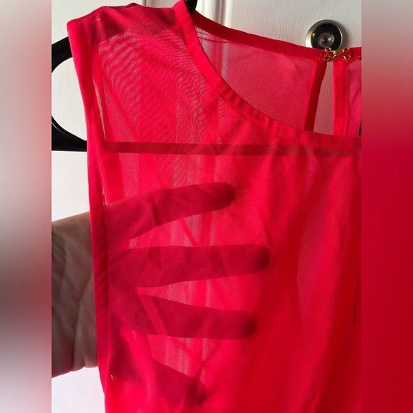 Black Halo Elvia Ruched Mesh Sheath Dress in vivid melon midi small new women’s - Picture 6 of 10